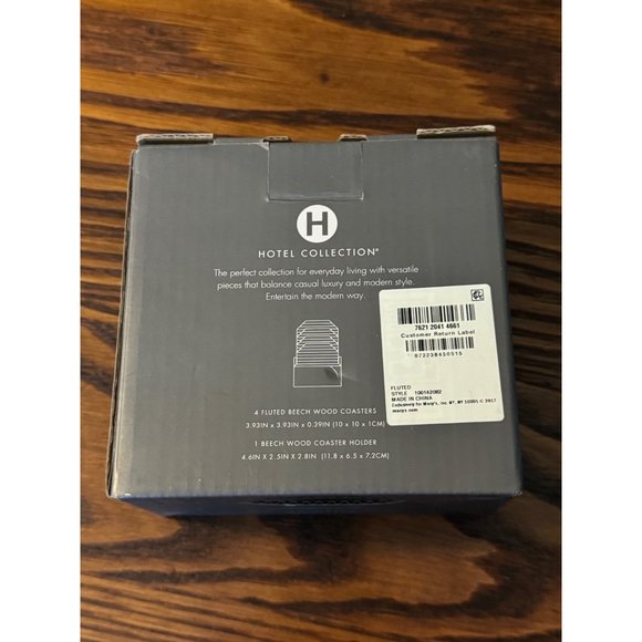 Hotel Collection Set of 4 Fluted Beach Wood Coasters and Holder, NIB - Picture 3 of 5